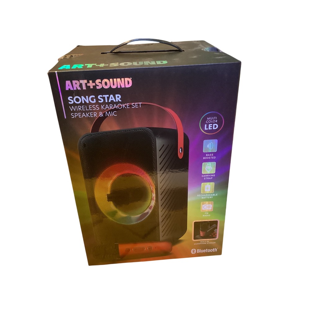 Art+Sound Song Star Wireless Karaoke Set Bluetooth Speaker & Mic Multicolor LED